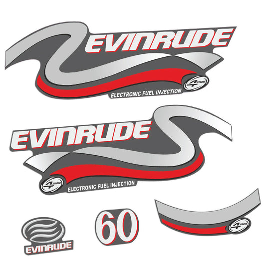 Tarrat Evinrude 60HV Nelitahtimoottori painos hopeinen perämoottori vinyylitarrat