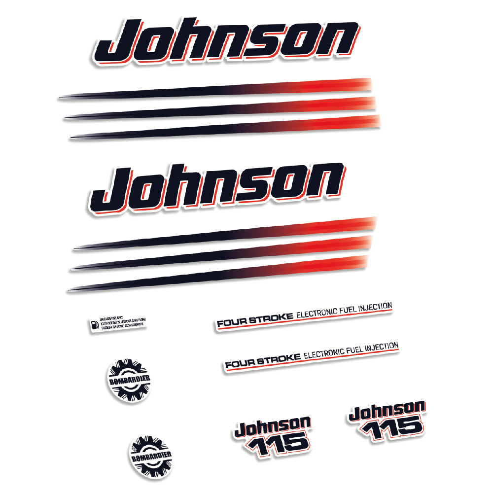 Tarrat Johnson 115HV Nelitahtimoottori EFI 2003-2006 valkoinen katte perämoottori vinyylitarrat