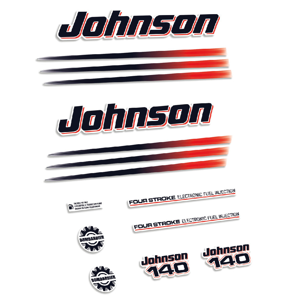 Tarrat Johnson 140HV Nelitahtimoottori EFI 2003-2005 valkoinen katte perämoottori vinyylitarrat