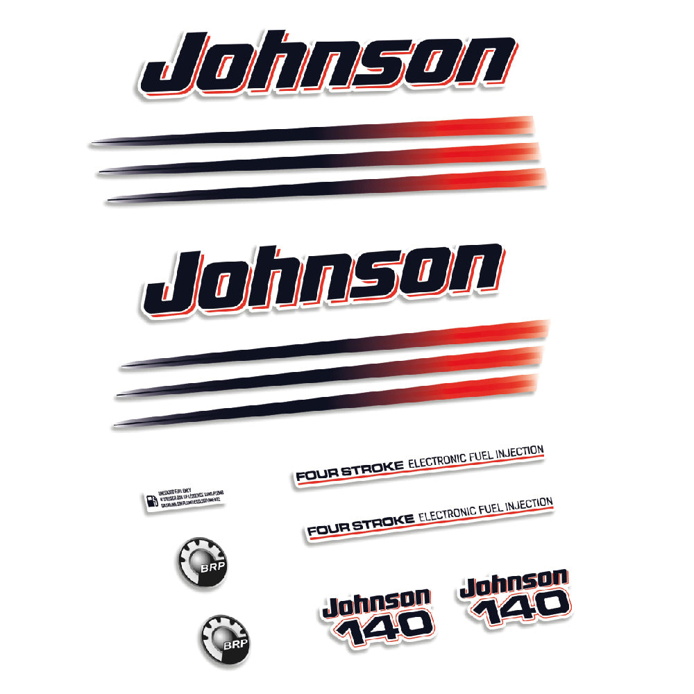 Tarrat Johnson 140HV Nelitahtimoottori EFI BRP 2006 valkoinen katte perämoottori vinyylitarrat