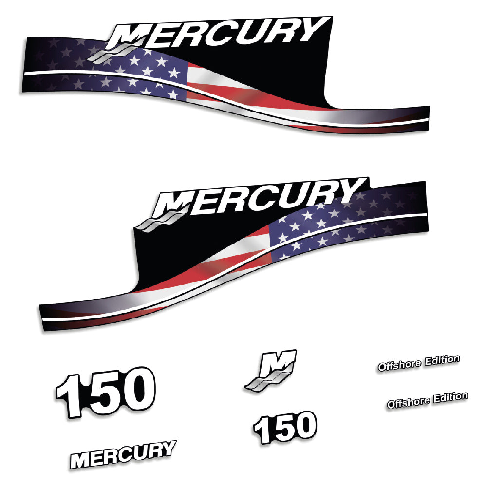 Tarrat Mercury 150HV Offshore USA-lippu edition perämoottori vinyylitarrat