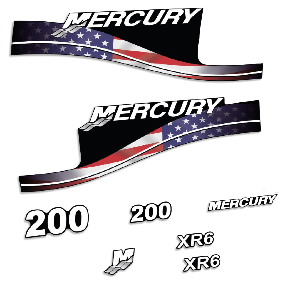 Tarrat Mercury 200HV XR6 USA-lippu edition perämoottori vinyylitarrat
