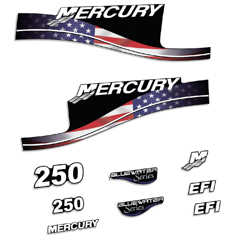 Tarrat Mercury 250HV EFI BlueWater USA-lippu edition perämoottori vinyylitarrat
