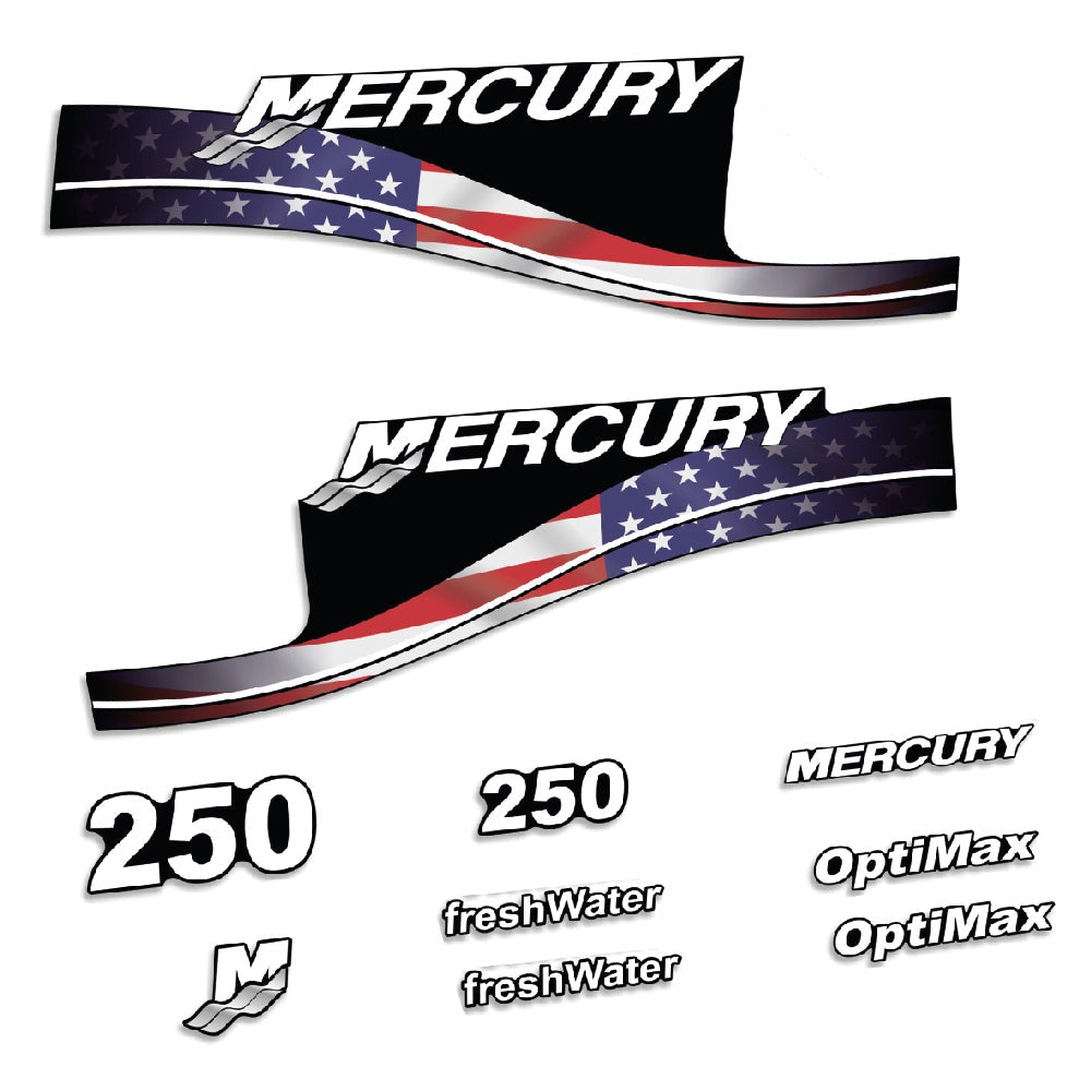 Tarrat Mercury 250HV Optimax FreshWater USA-lippu edition perämoottori vinyylitarrat