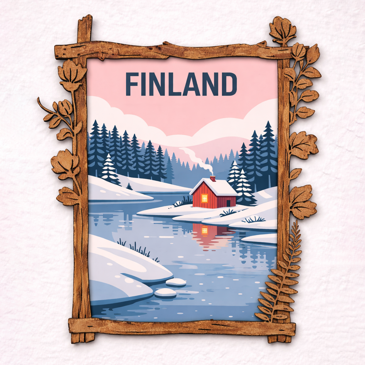 Finland Wooden Frame Wall Art Nordic Winter Decor