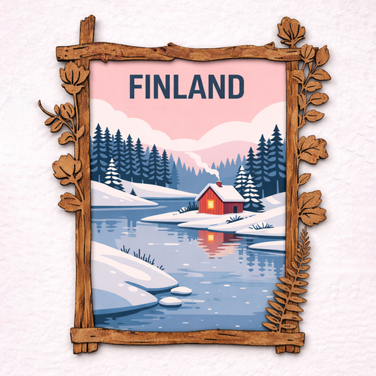 Finland Wooden Frame Wall Art Nordic Winter Decor