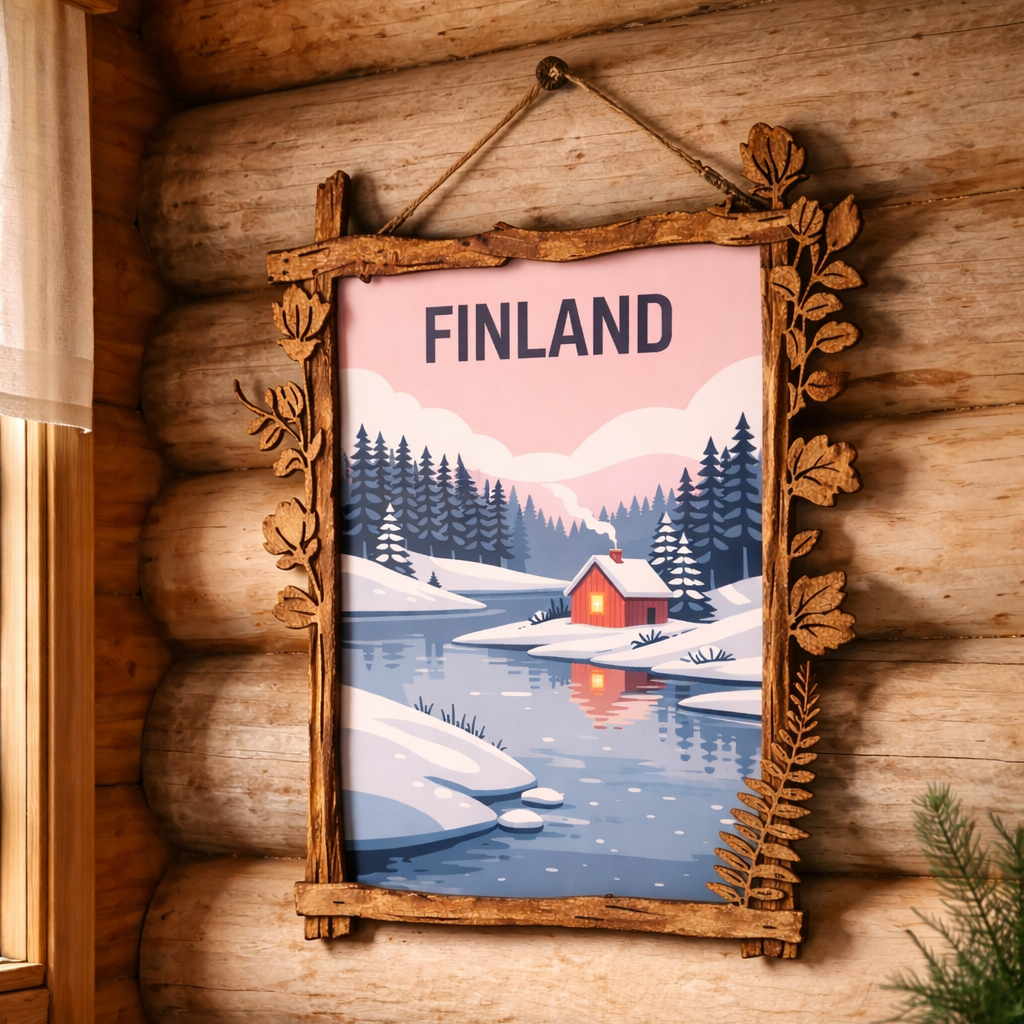 Finland Wooden Frame Wall Art Nordic Winter Decor