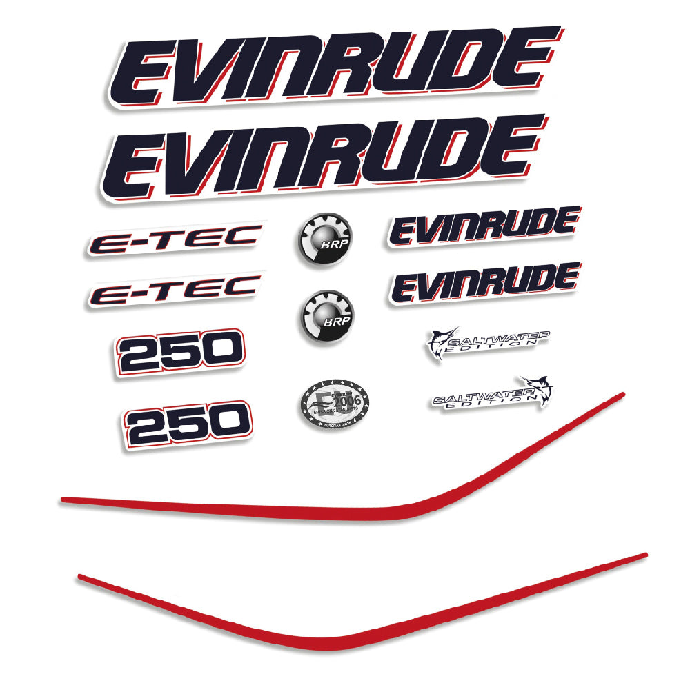Tarrat Evinrude 250HV E-tec (90 kaltevuusasteet V6 3.3L) valkoinen katte perämoottori vinyylitarrat