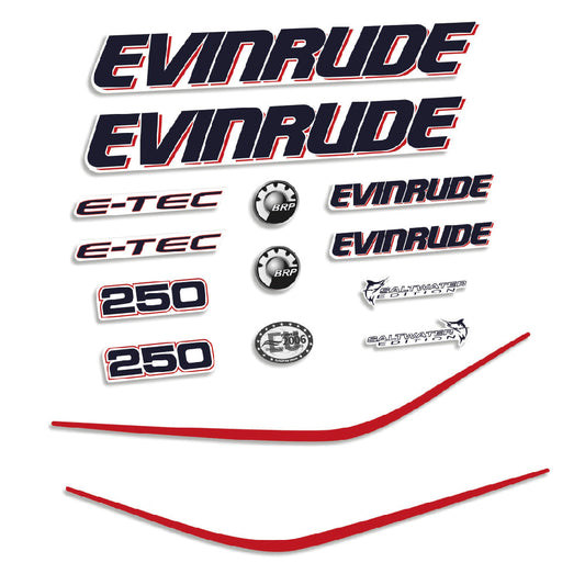 Tarrat Evinrude 250HV E-tec (90 kaltevuusasteet V6 3.3L) valkoinen katte perämoottori vinyylitarrat