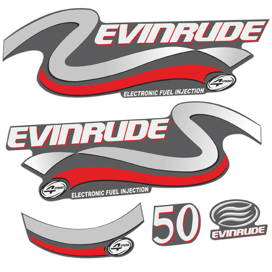 Tarrat Evinrude 50HV Nelitahtimoottori painos hopeinen perämoottori vinyylitarrat