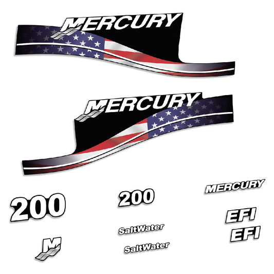 Tarrat Mercury 200HV EFI SaltWater USA-lippu edition perämoottori vinyylitarrat