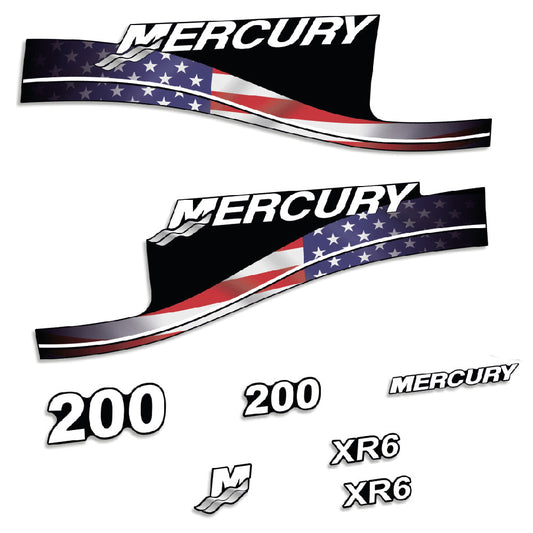 Tarrat Mercury 200HV XR6 USA-lippu edition perämoottori vinyylitarrat