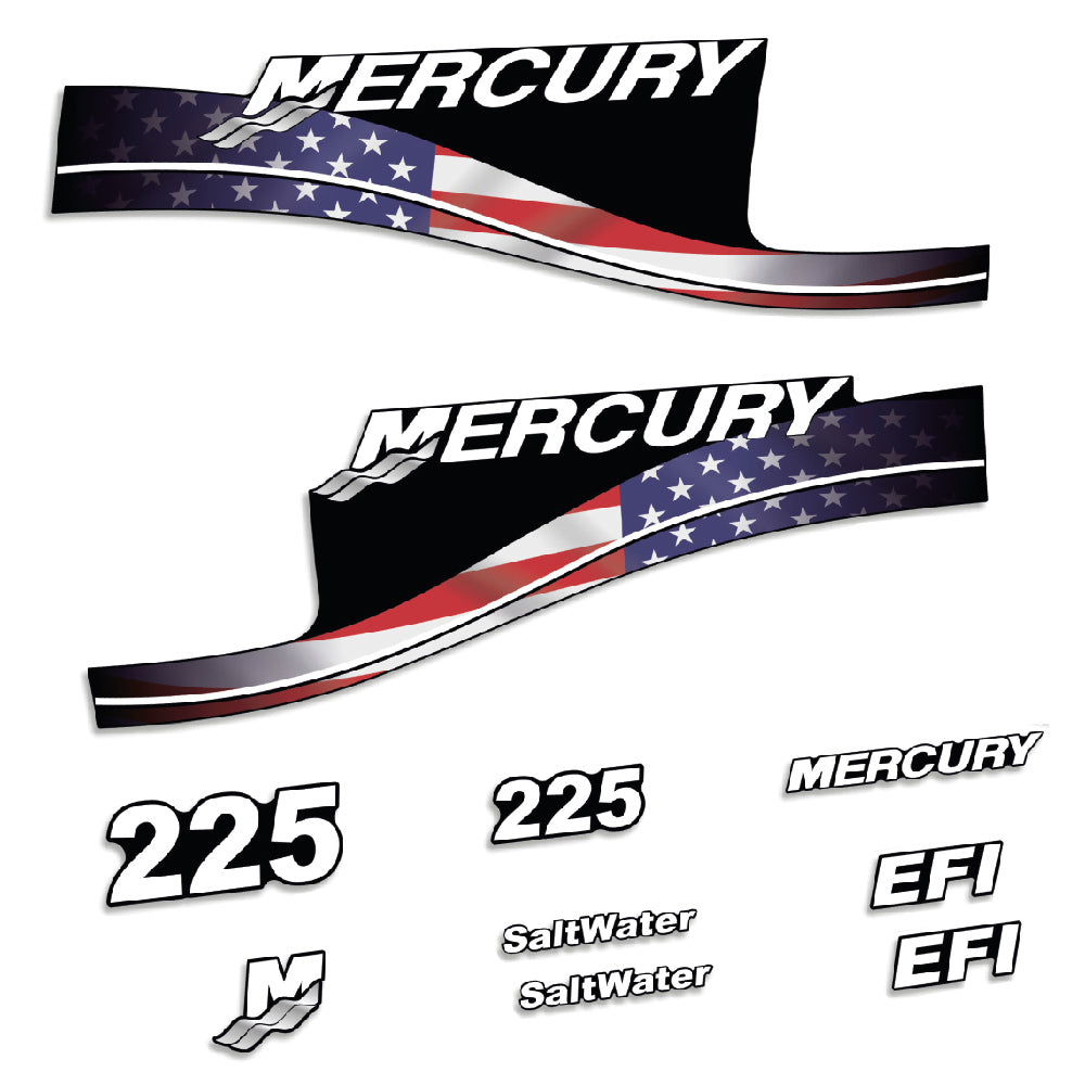Tarrat Mercury 225HV EFI SaltWater USA-lippu edition perämoottori vinyylitarrat