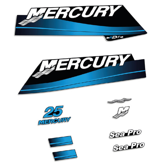 Tarrat Mercury 25HV Kaksitahtimoottori 2001-2006 Sea Pro kaksi sylinteriä suojakotelo Tohatsu perämoottori vinyylitarrat