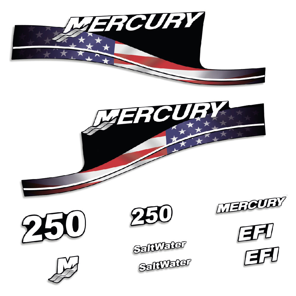 Tarrat Mercury 250HV EFI SaltWater USA-lippu edition perämoottori vinyylitarrat