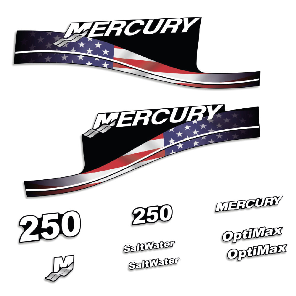 Tarrat Mercury 250HV Optimax SaltWater USA-lippu edition perämoottori vinyylitarrat
