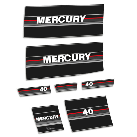 Tarrat Mercury 40HV Kaksitahtimoottori klassinen 1990-1991 perämoottori vinyylitarrat