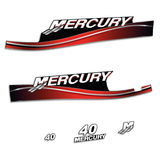 Tarrat Mercury 40HV Kaksitahtimoottori kaksi sylinteriä sähköinen 2005-2006 öljyikkuna perämoottori vinyylitarrat