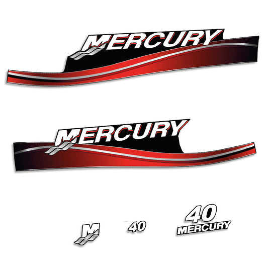 Tarrat Mercury 40HV Kaksitahtimoottori kaksi sylinteriä käsikäyttöinen 2005-2006 perämoottori vinyylitarrat