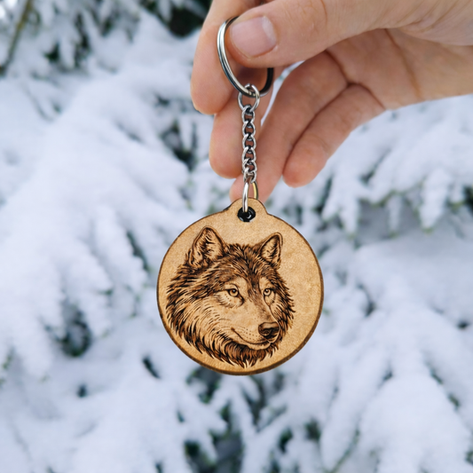 Wolf Wooden Keychain Nordic Animal Design