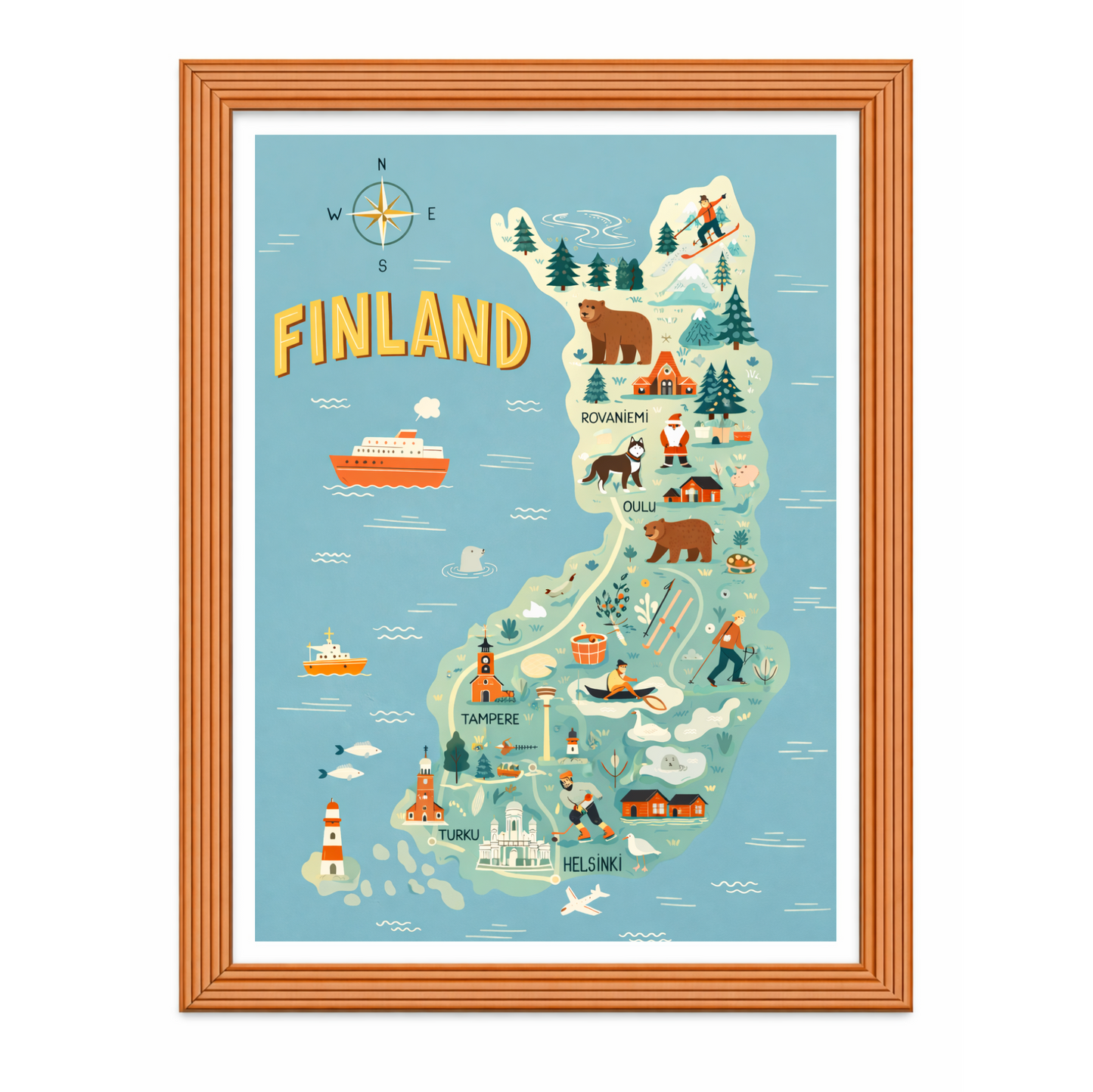 Cuadro Decorativo Mapa de Finlandia Estilo Nórdico