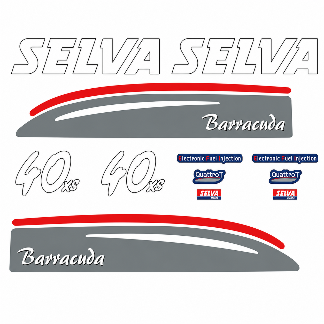 Selva 40 HV XS Barracuda valkoinen perämoottori tarrat