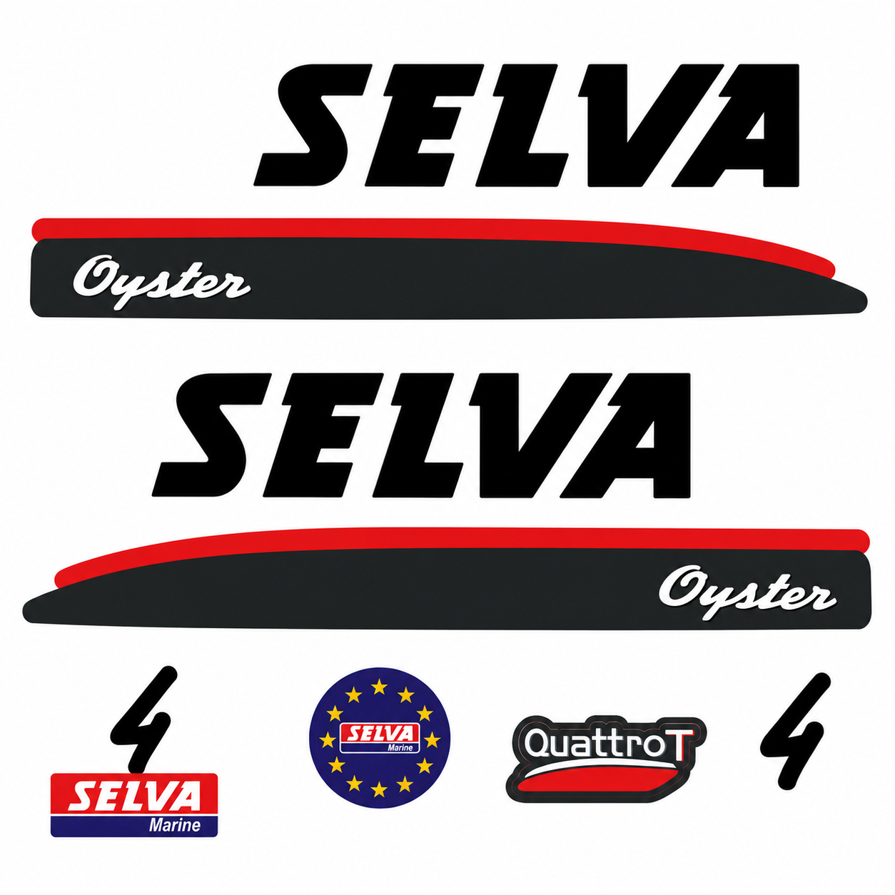 Selva 4 HV Oyster musta perämoottori tarrat