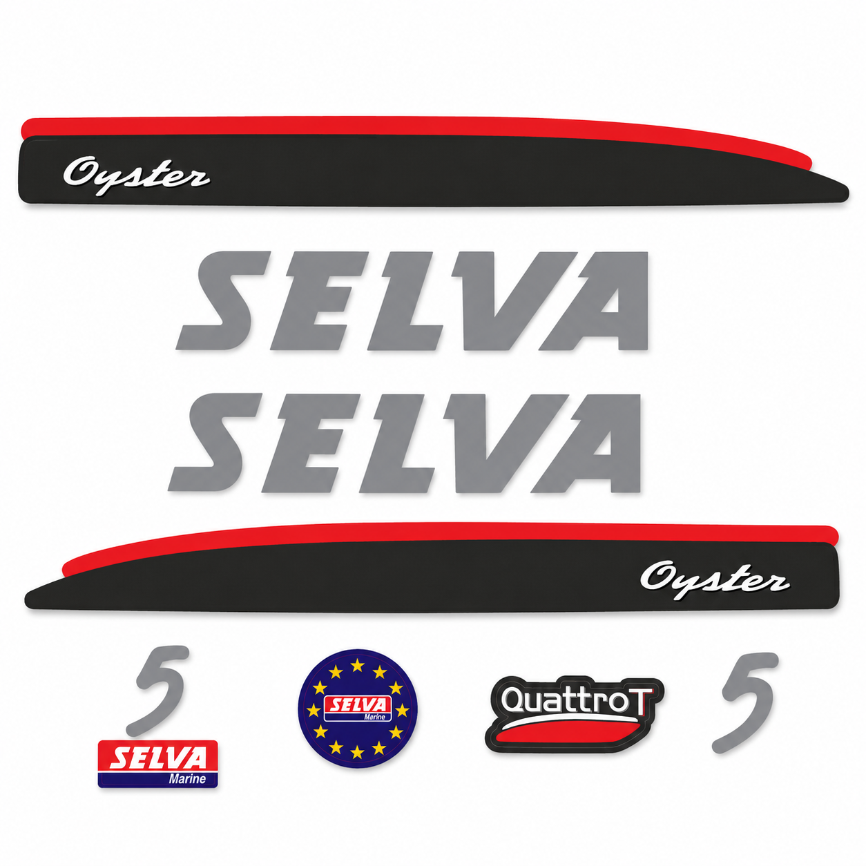 Selva 5 HV Oyster harmaa perämoottori tarrat