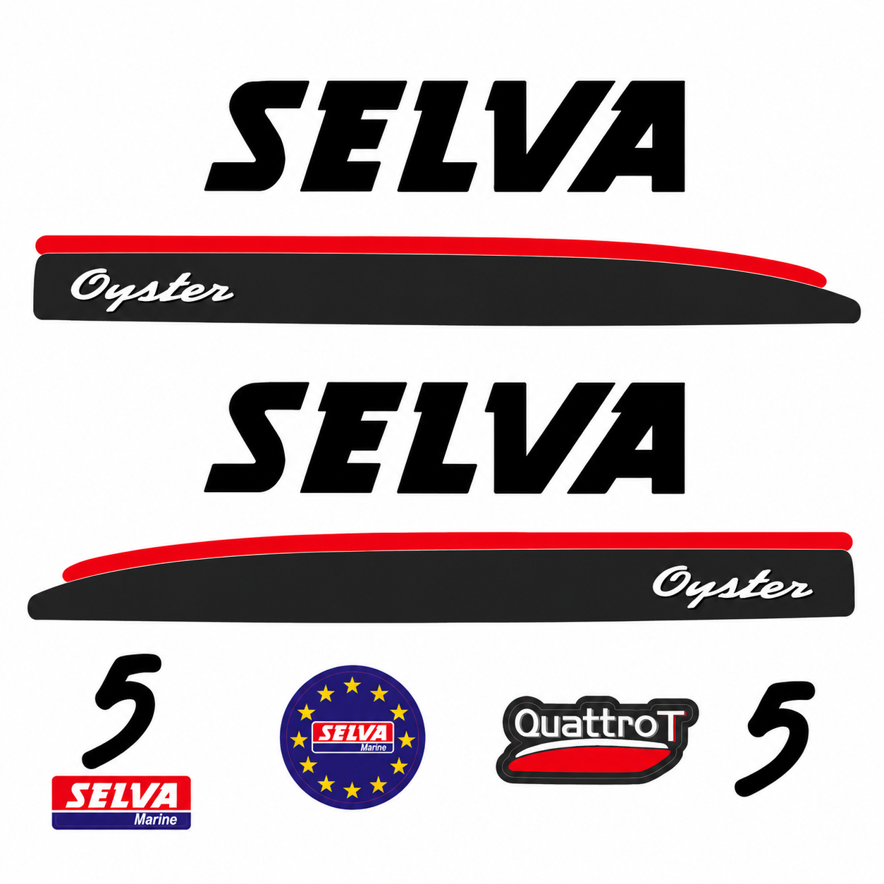 Selva 5 HV Oyster musta perämoottori tarrat