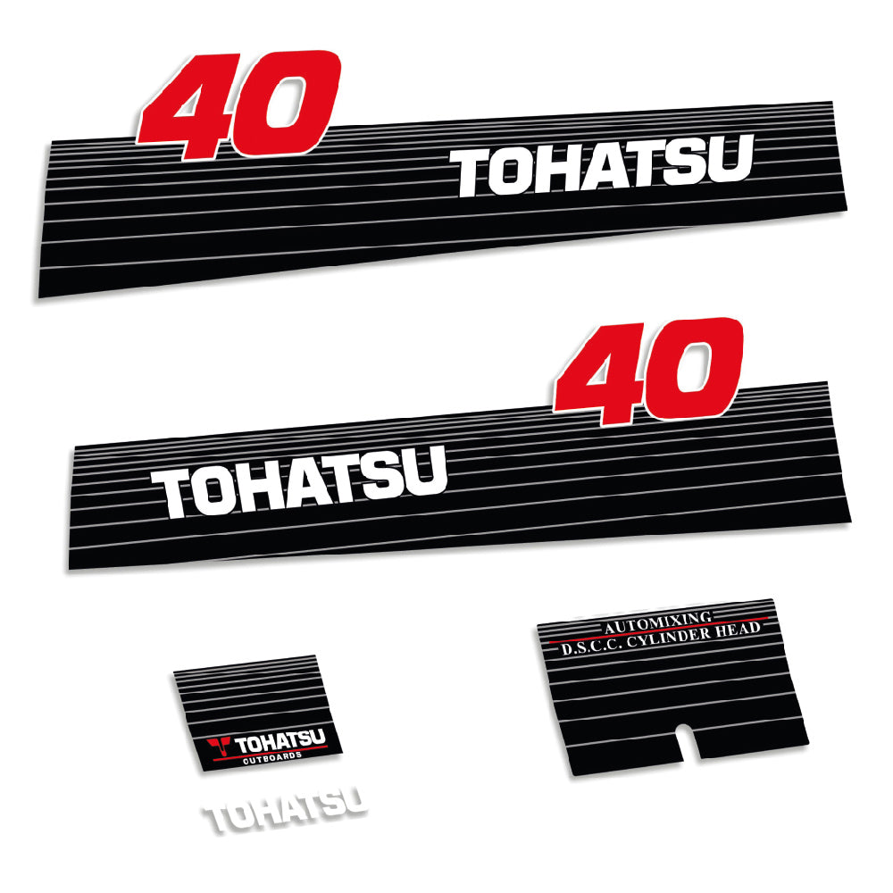 Tarrat Tohatsu 40HV Öljyn automaattinen sekoitus 2002 ja aikaisempi perämoottori vinyylitarrat