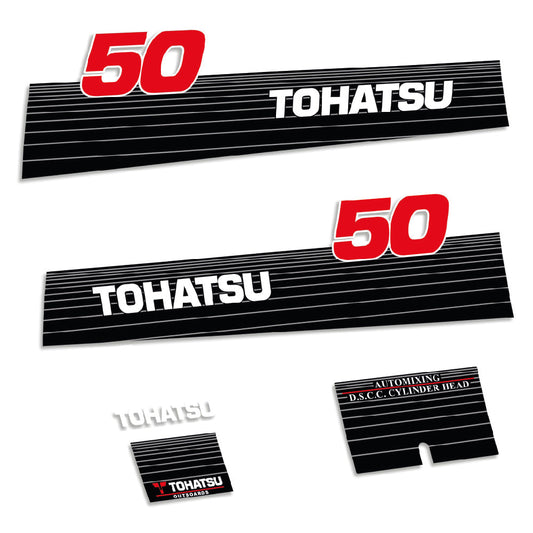 Tarrat Tohatsu 50HV Öljyn automaattinen sekoitus 2002 ja aikaisempi perämoottori vinyylitarrat