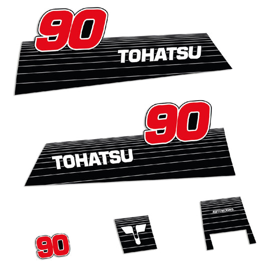 Tarrat Tohatsu 90HV Öljyn automaattinen sekoitus 2002 ja aikaisempi perämoottori vinyylitarrat